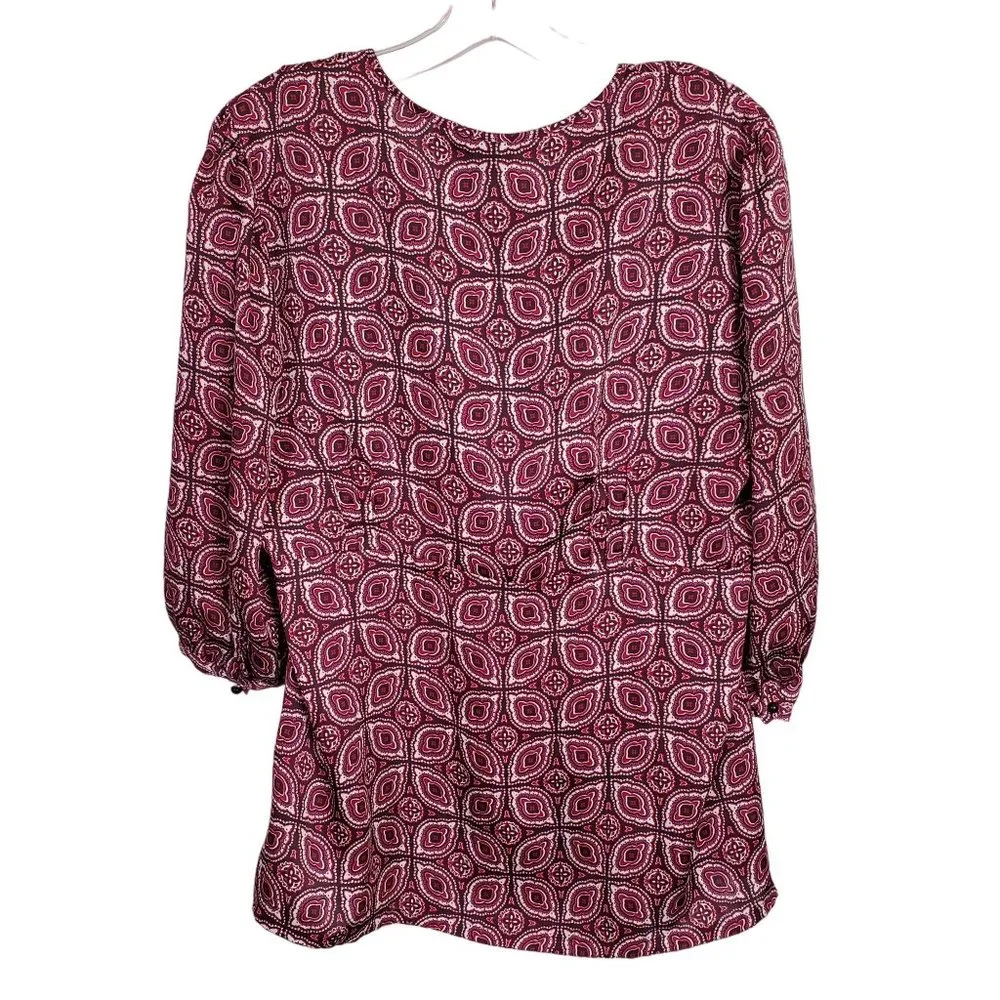 Banana Republic Size XL Blouse Half Button Peasant Puff Sleeve Pullover Maroon